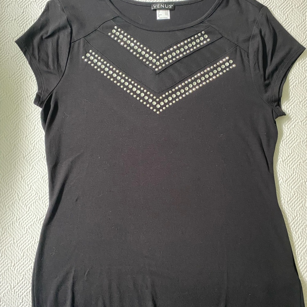VENUS Black Short Sleeve Top with Stud Accents